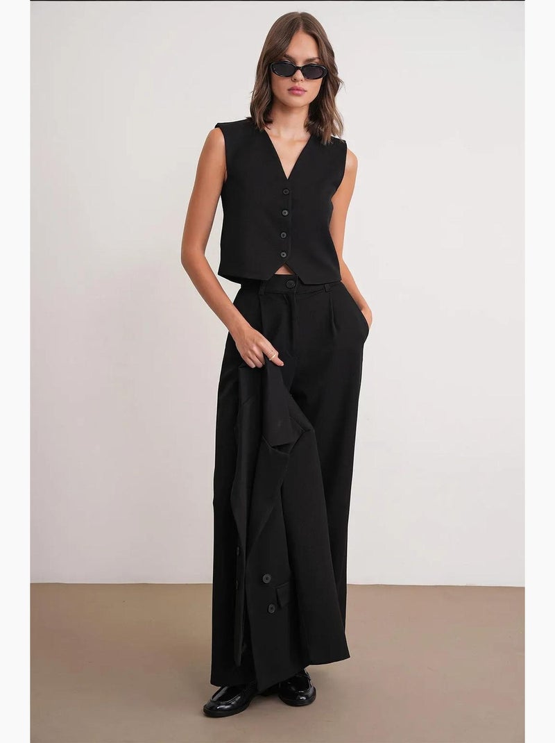 Gilet boutonné à col en v mixray Noir - Kiabi