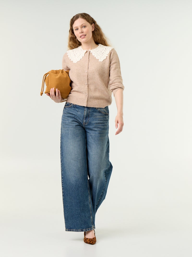 Gilet boutonné avec col claudine Beige - Kiabi