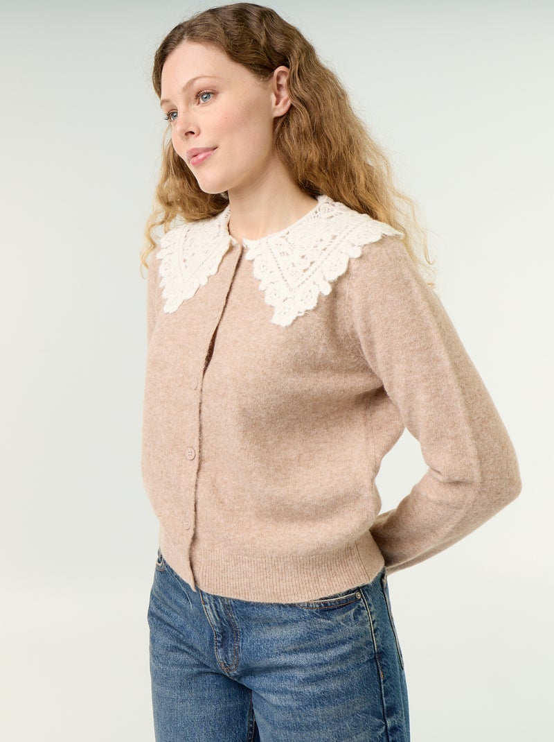 Gilet boutonné avec col claudine Beige - Kiabi