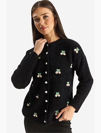 Gilet boutonné côtelé brodé lucci