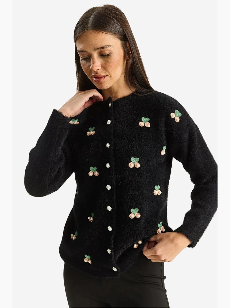 Gilet boutonné côtelé brodé lucci Noir - Kiabi