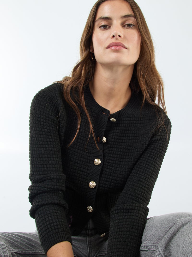 Gilet boutonné manches longues Noir - Kiabi