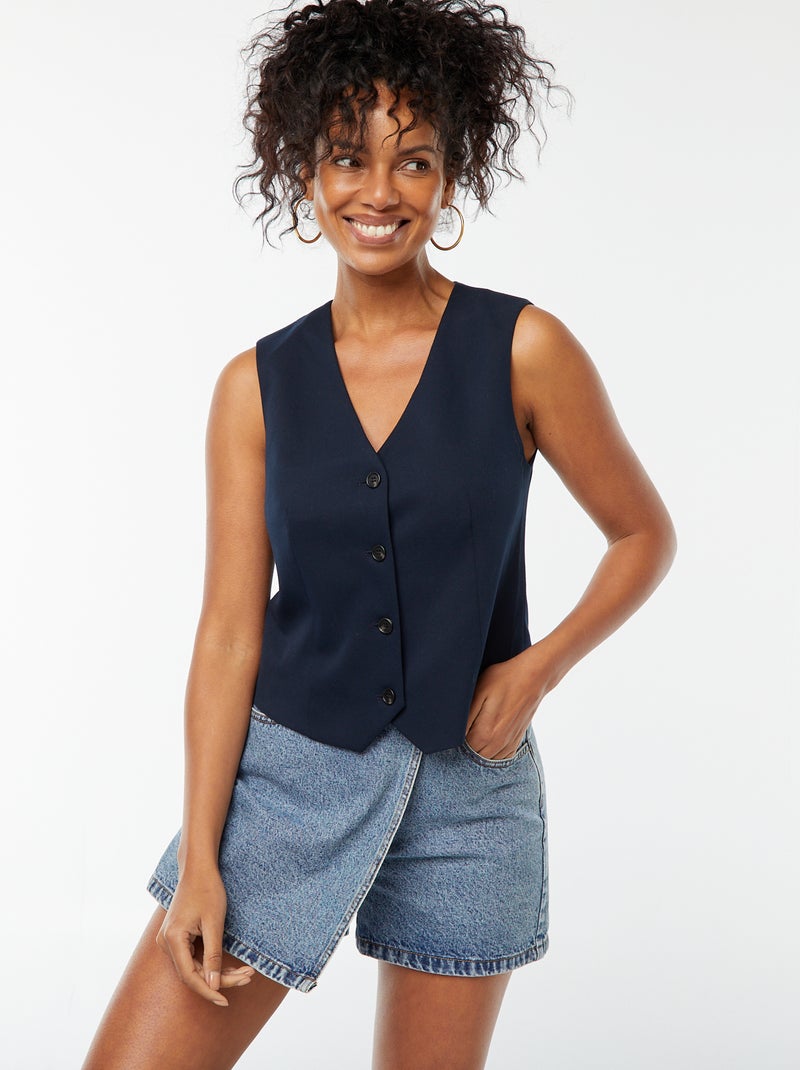 Gilet boutonné sans manches Bleu - Kiabi