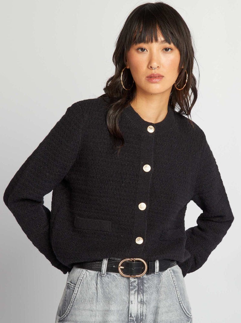 Gilet boutonnée en maille noir - Kiabi