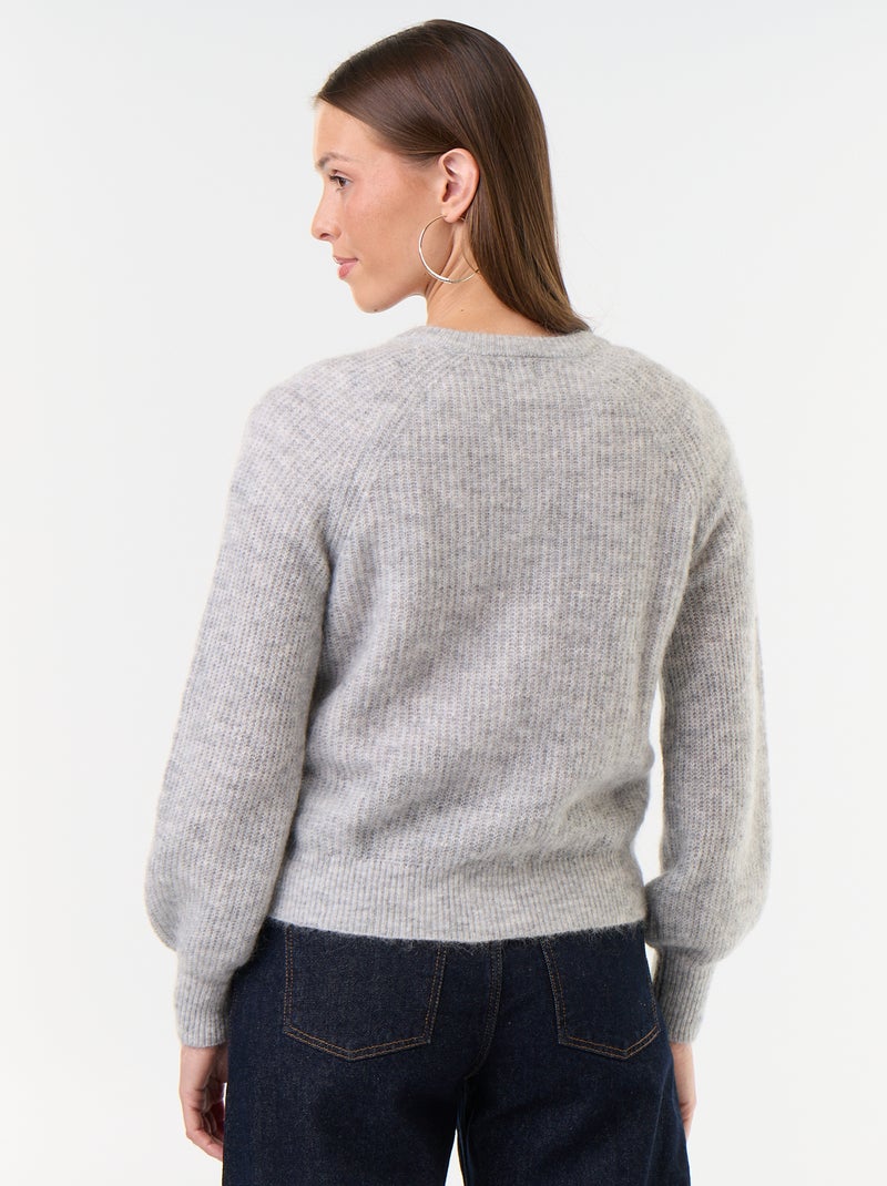 Gilet boutonnée en mohair et laine mélangé Gris - Kiabi