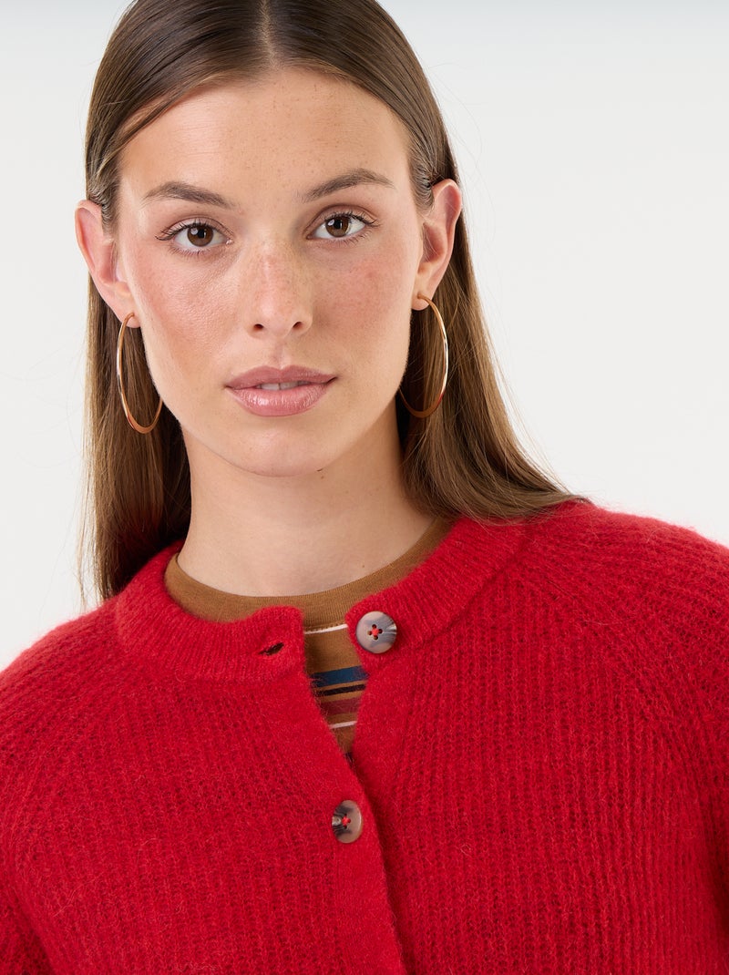 Gilet boutonnée en mohair et laine mélangé Rouge - Kiabi