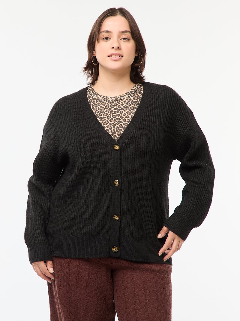 Gilet cardigan en maille côtelée Noir - Kiabi