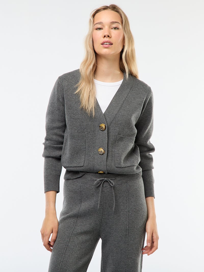 Gilet cardigan en tricot ottoman Gris - Kiabi