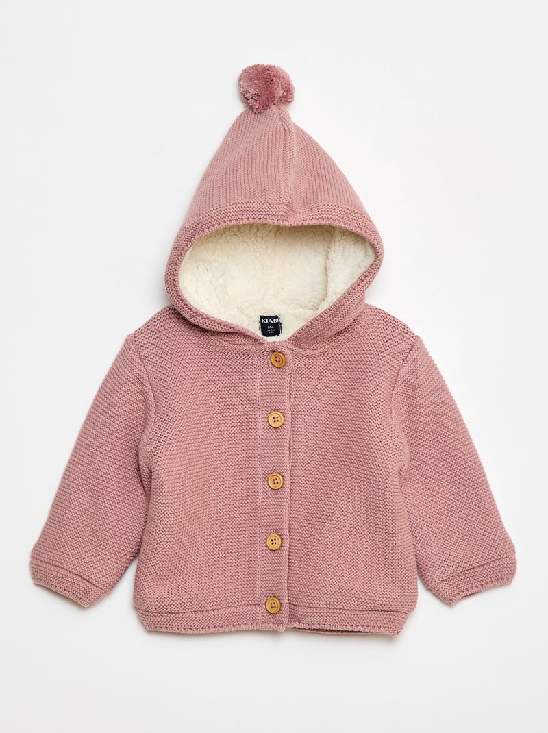 Gilet chaud boutonné en coton Rose - Kiabi