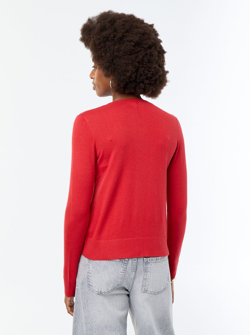 Gilet col rond uni Rouge - Kiabi