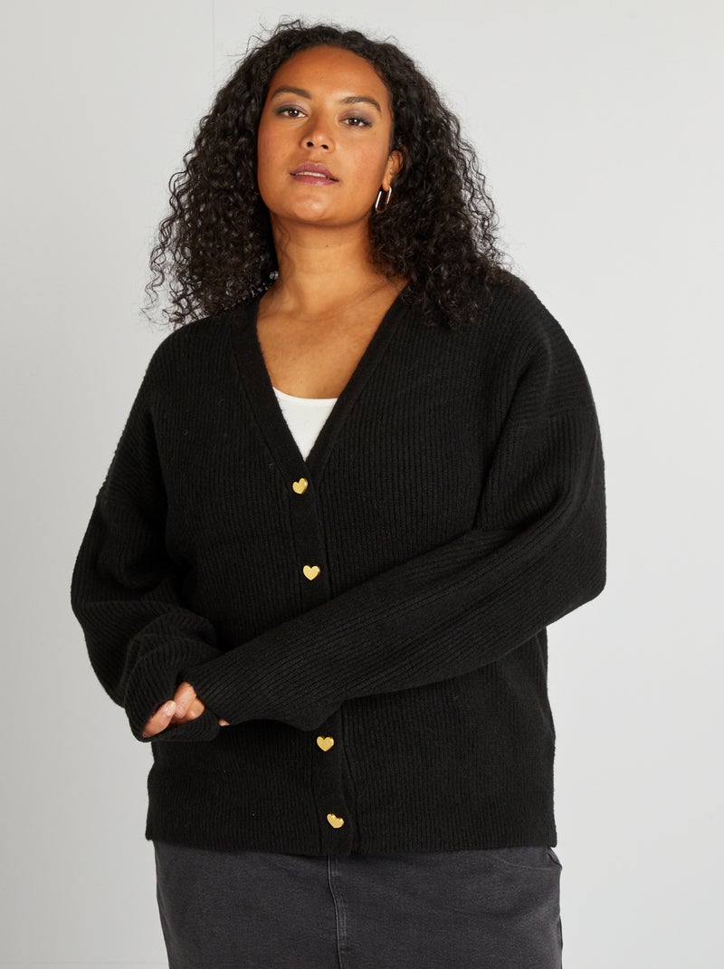 Gilet col V en maille noir - Kiabi