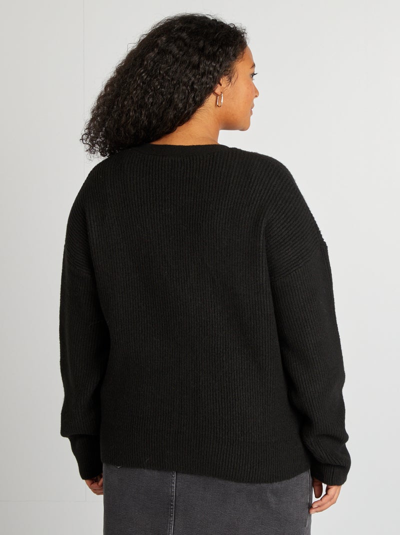 Gilet col V en maille noir - Kiabi