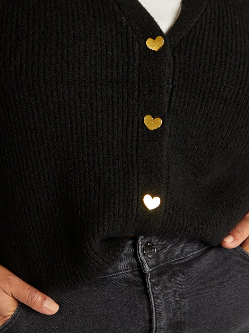 Gilet col V en maille noir - Kiabi