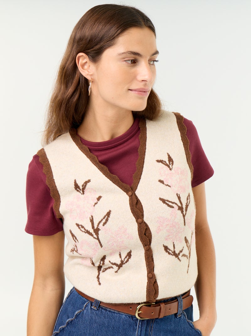 Gilet col V sans manches Beige - Kiabi