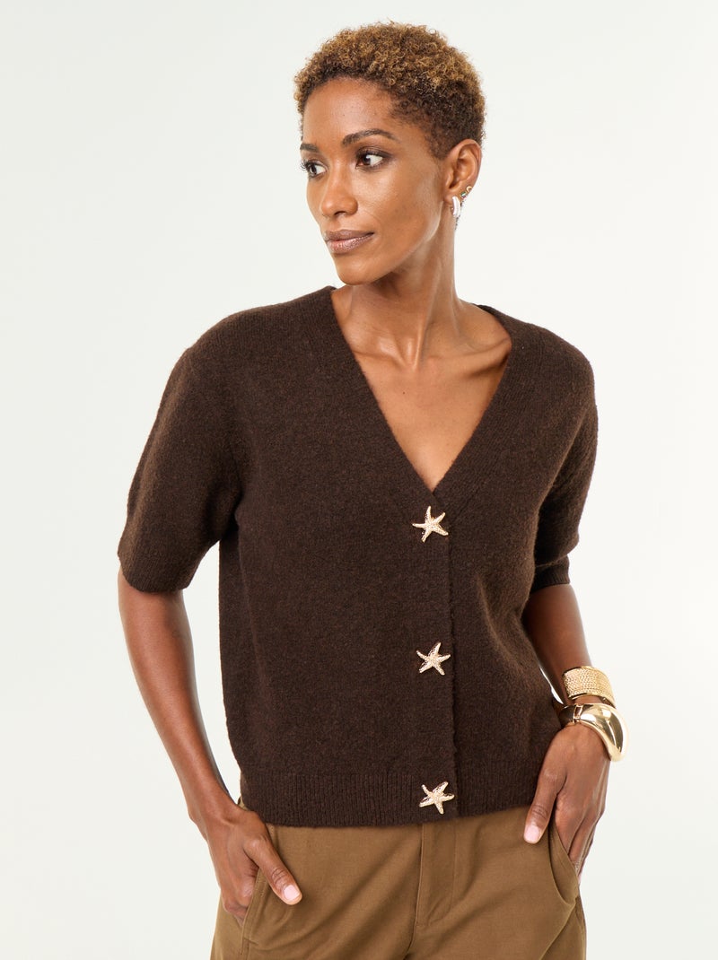 Gilet col V sans manches Marron - Kiabi