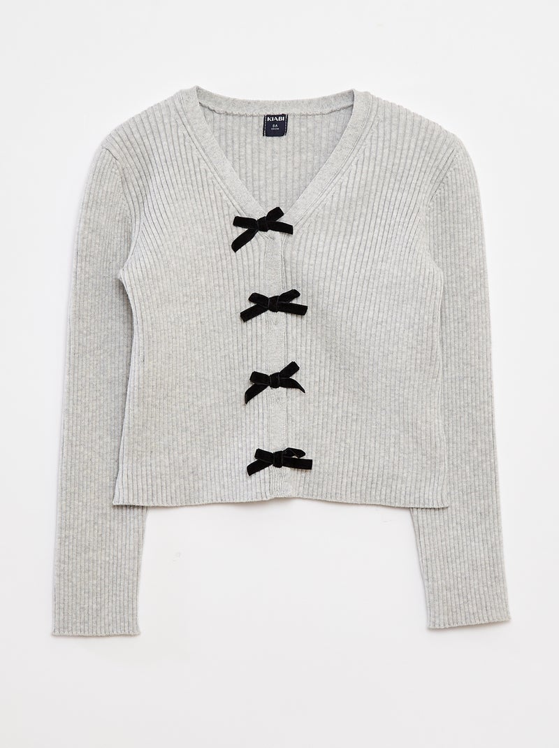 Gilet côtelé avec nœuds en velours Gris - Kiabi