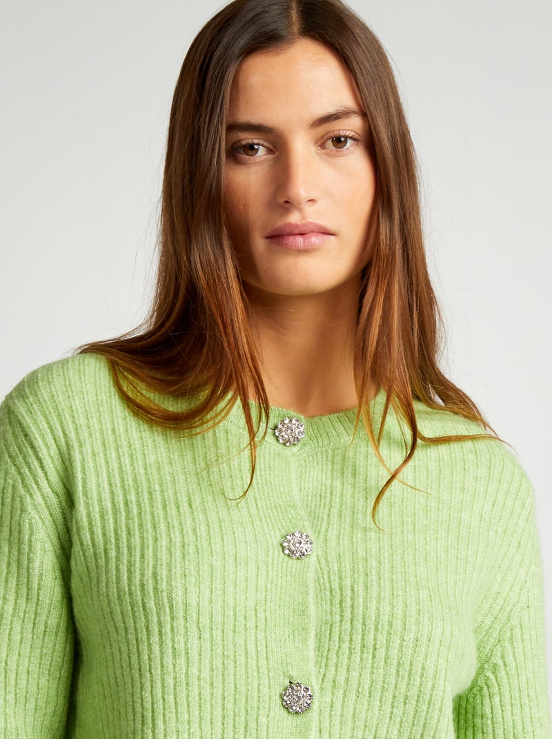 Gilet en maille avec boutons dorés - Rose - Femme - 20.00