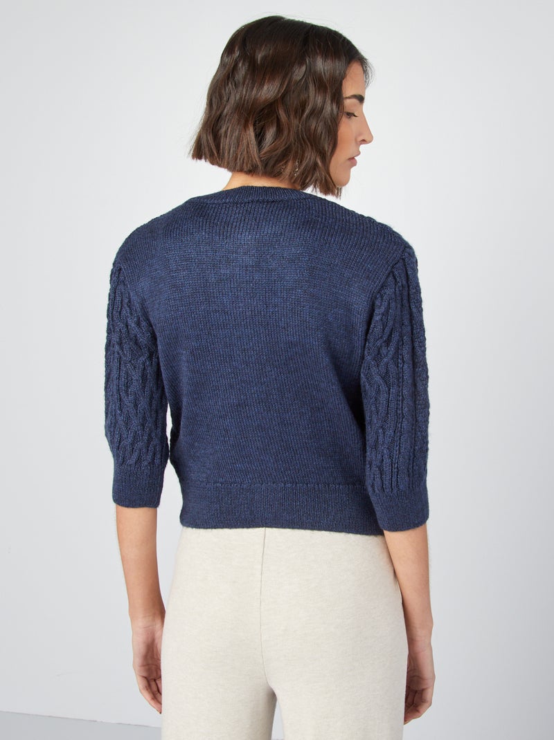 Gilet court en maille tressée Bleu - Kiabi