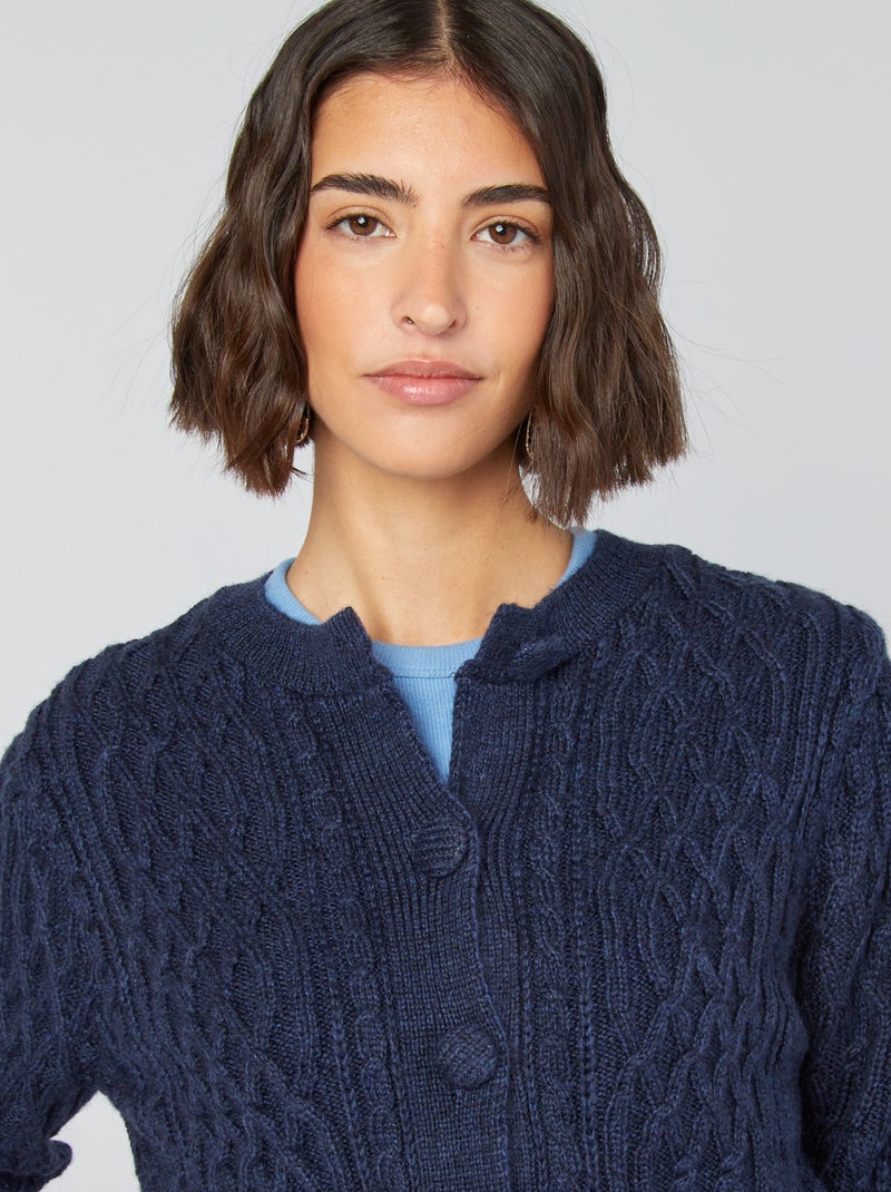 Gilet court en maille tressée Bleu - Kiabi