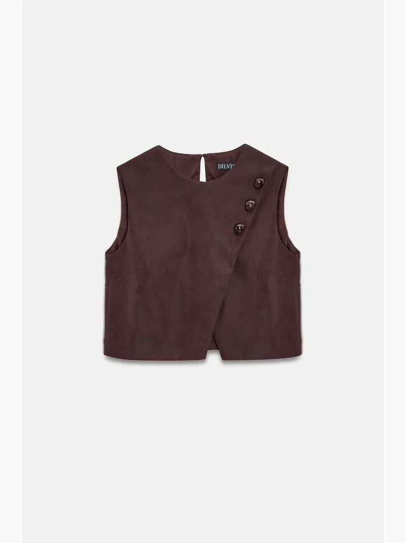Gilet court en simili cuir à boutons dilvin Rouge bordeaux - Kiabi