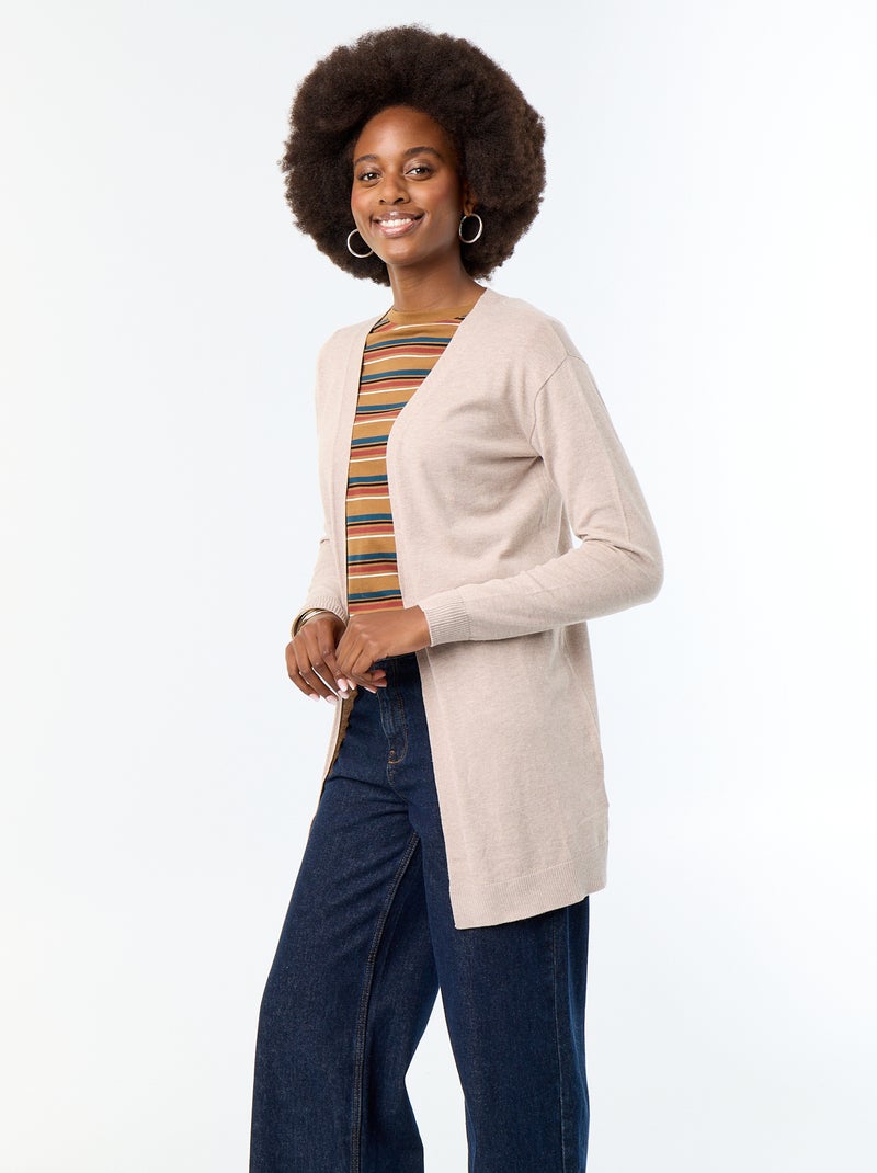Gilet court ouvert en maille fine jauge Beige - Kiabi