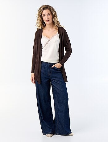 Gilet court ouvert en maille fine jauge