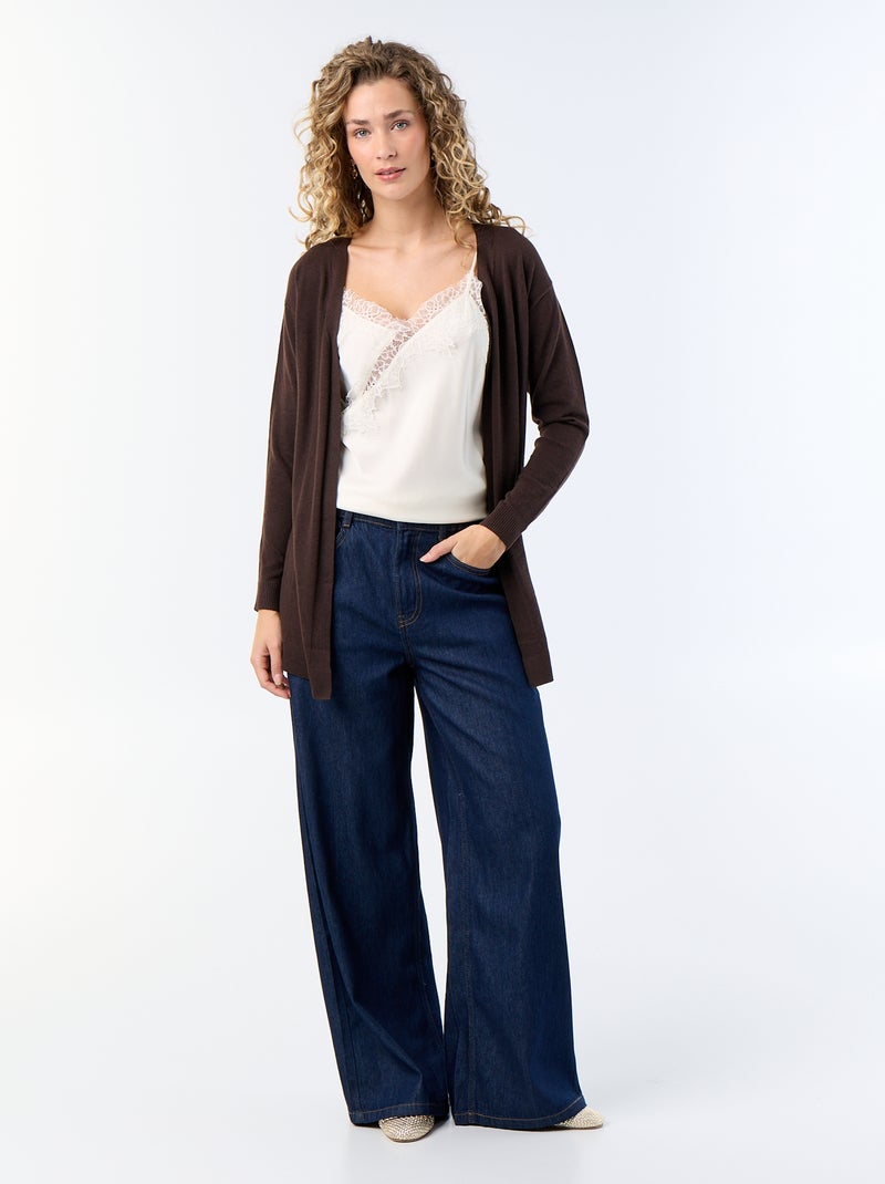 Gilet court ouvert en maille fine jauge Marron - Kiabi