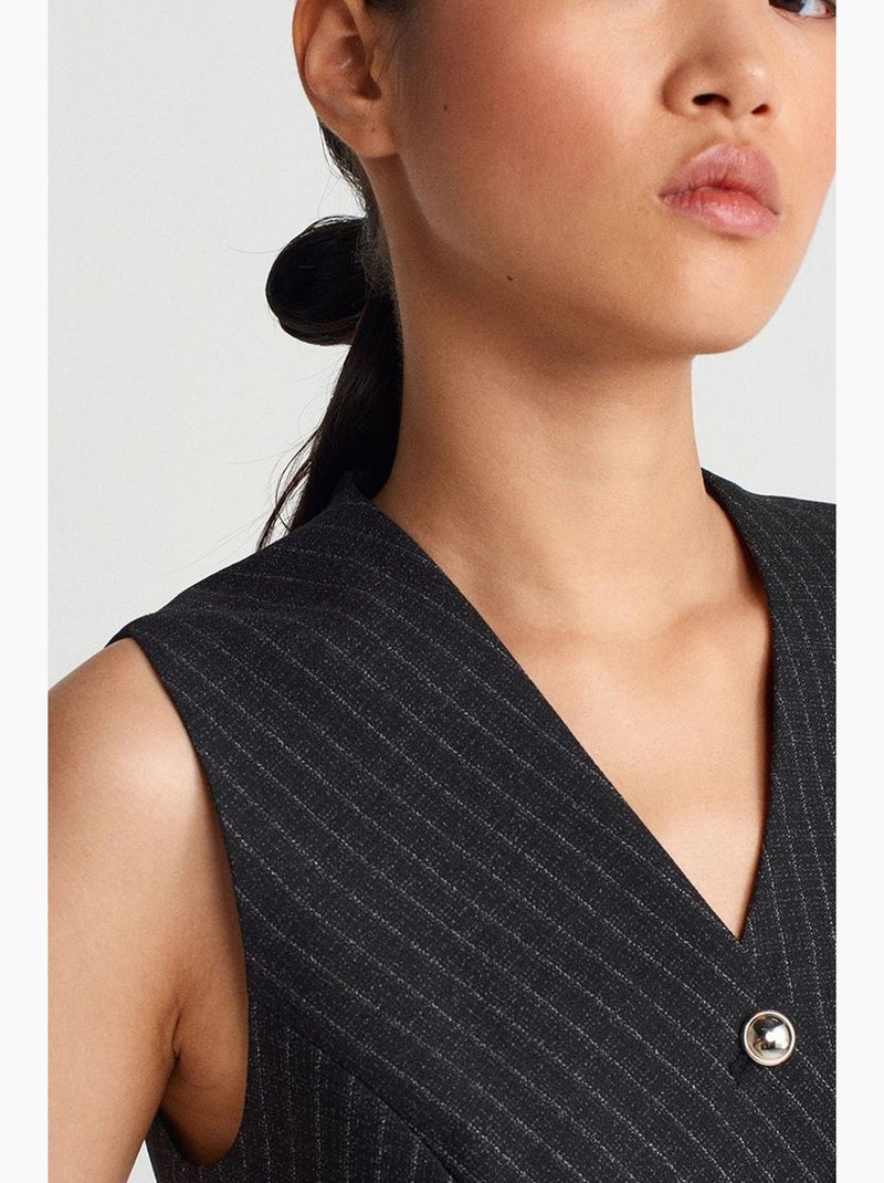 Gilet court rayé à boutons dilvin Noir - Kiabi
