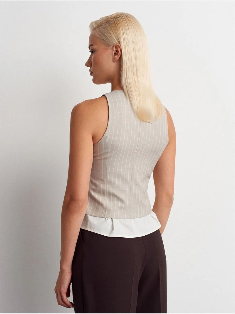 Gilet court rayé dilvin Beige argile - Kiabi