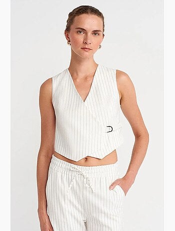 Gilet court rayé pour femme avec ceinture dilvin