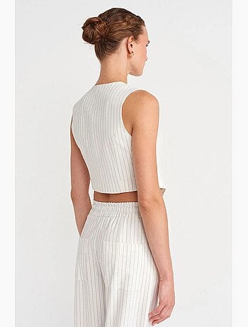 Gilet court rayé pour femme avec ceinture dilvin