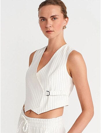 Gilet court rayé pour femme avec ceinture dilvin
