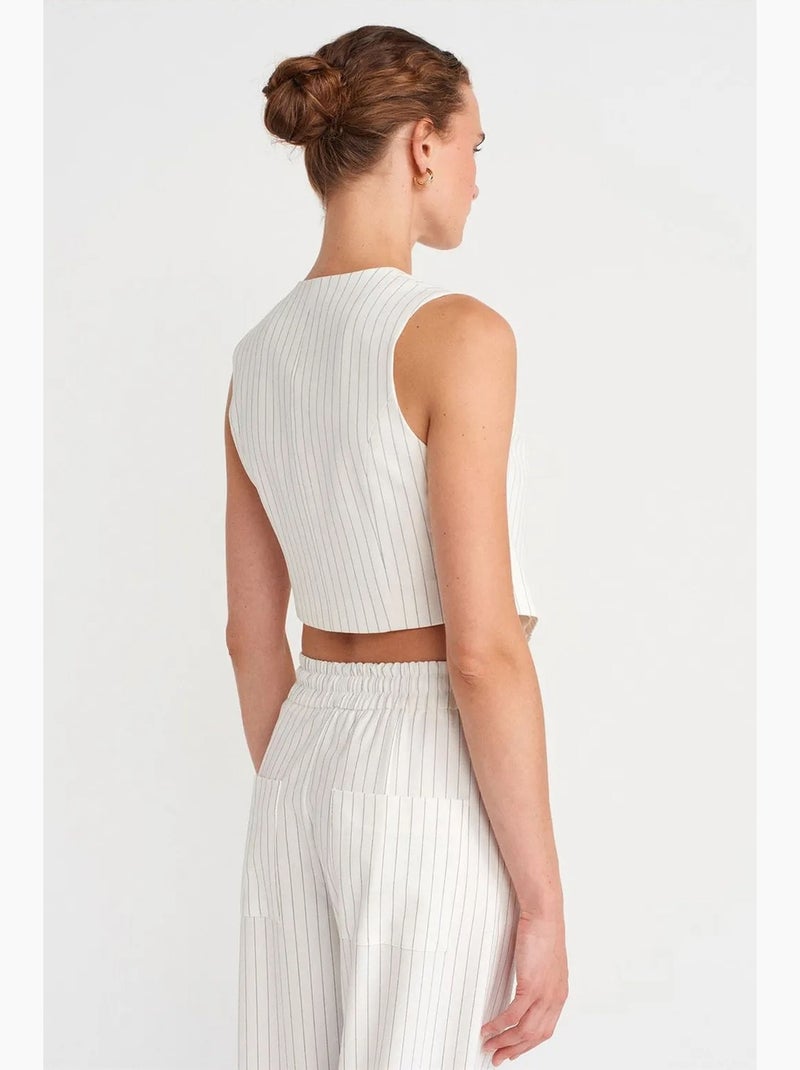 Gilet court rayé pour femme avec ceinture dilvin Blanc - Kiabi