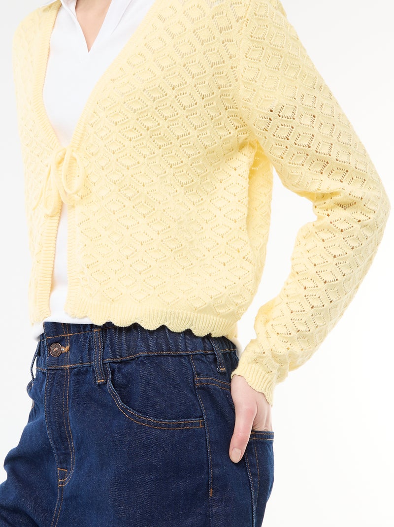 Gilet crochet à nouer festonné Jaune - Kiabi