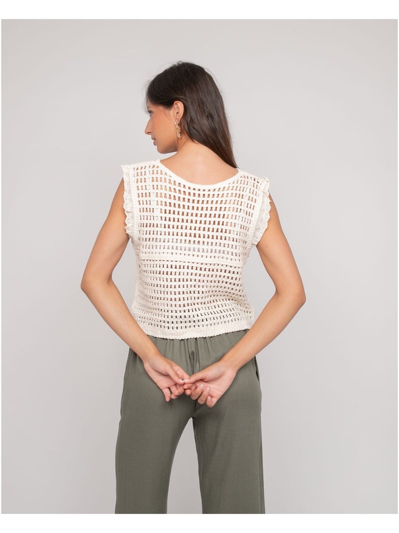 Gilet crochet sans manches klarine Ecru - Kiabi