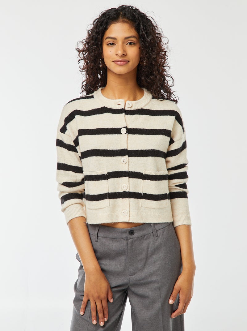 Gilet cropped en maille Blanc rayé - Kiabi