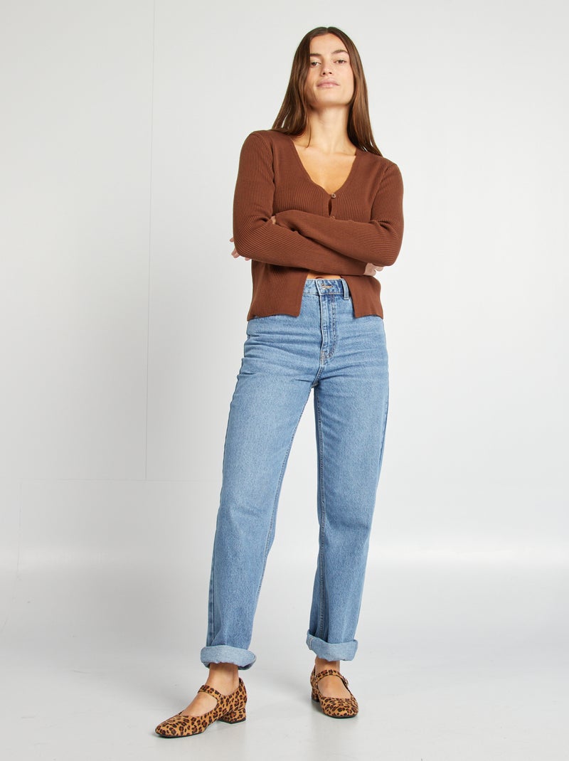 Gilet cropped en maille côtelée Marron - Kiabi