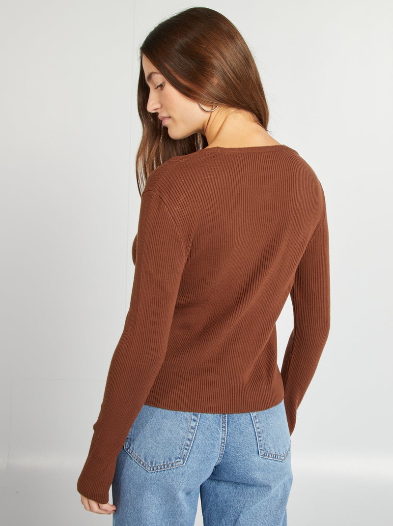 Gilet cropped en maille côtelée Marron - Kiabi