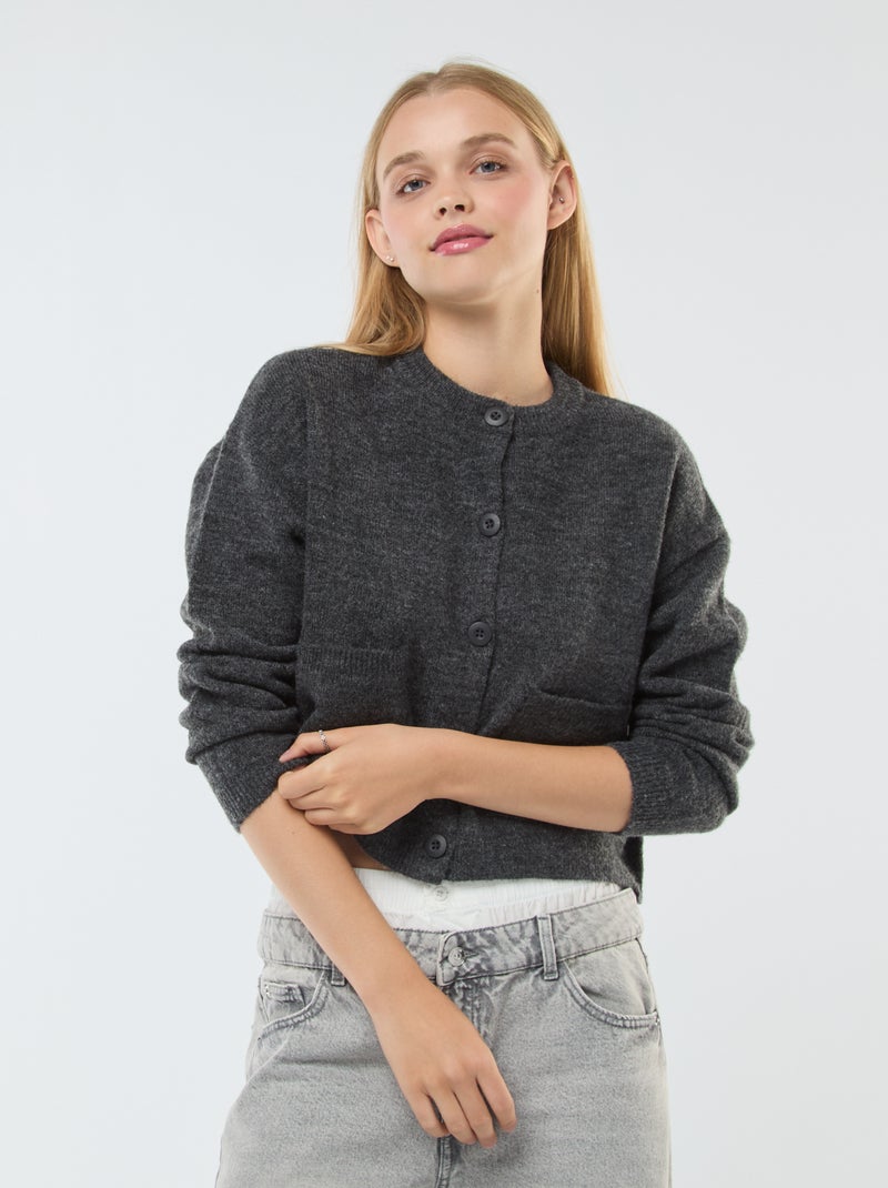 Gilet cropped en maille Gris foncé - Kiabi