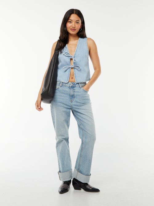Gilet denim sans manches ouverture nouée - Kiabi