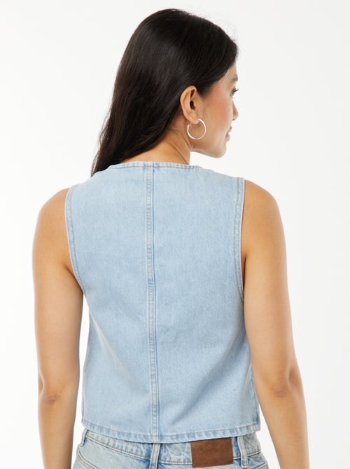 Gilet denim sans manches ouverture nouée - Kiabi