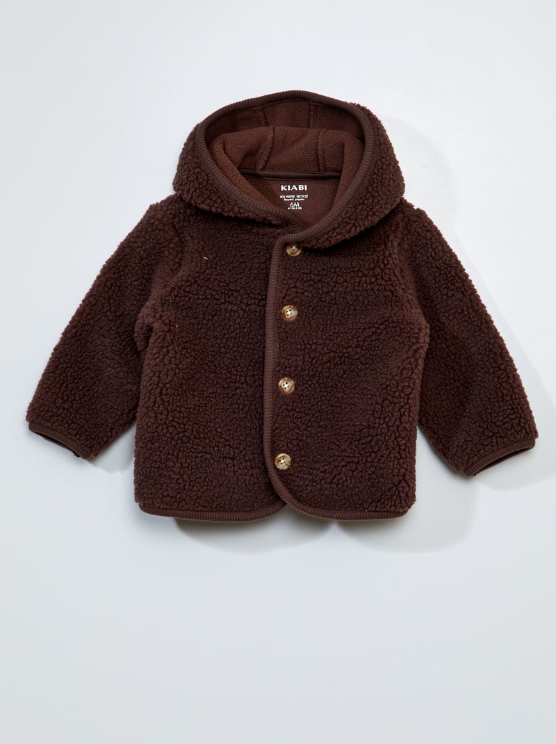 Gilet effet moutonné à capuche marron - Kiabi