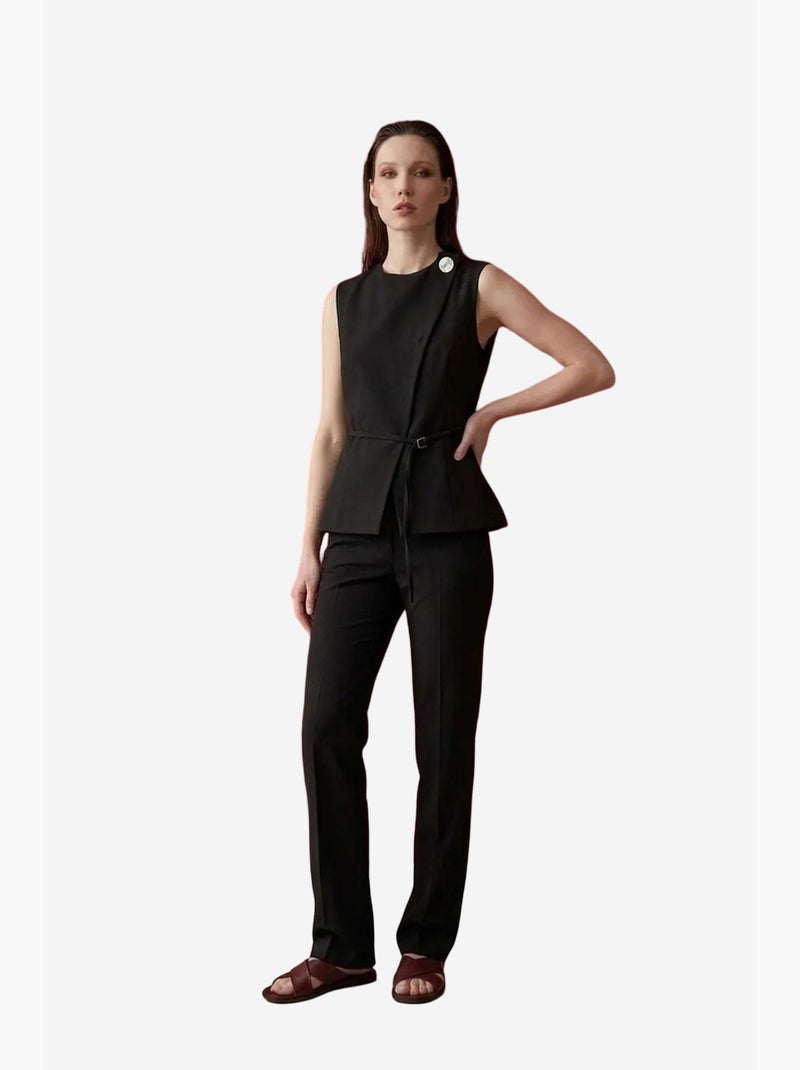 Gilet en crêpe ceinturé my fashion Noir - Kiabi