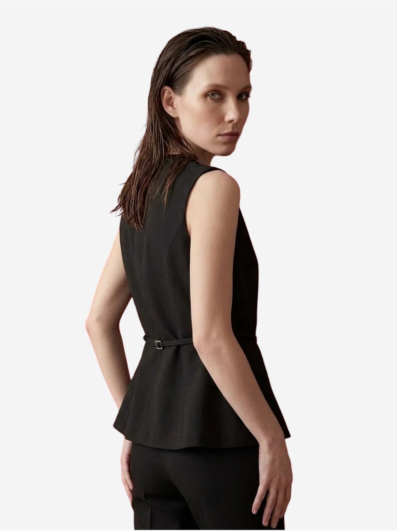 Gilet en crêpe ceinturé my fashion Noir - Kiabi
