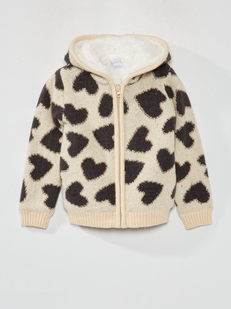 Gilet en maille à capuche Beige/noir - Kiabi