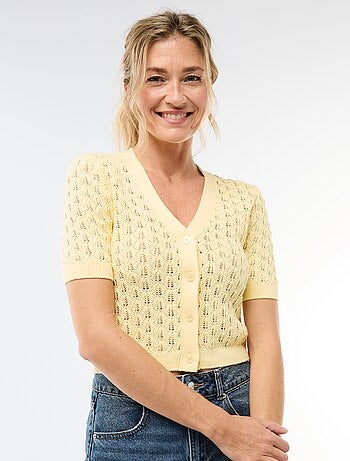 Gilet en maille ajourée à manches courtes