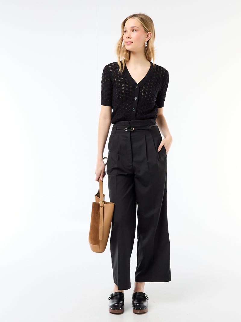 Gilet en maille ajourée à manches courtes Noir - Kiabi