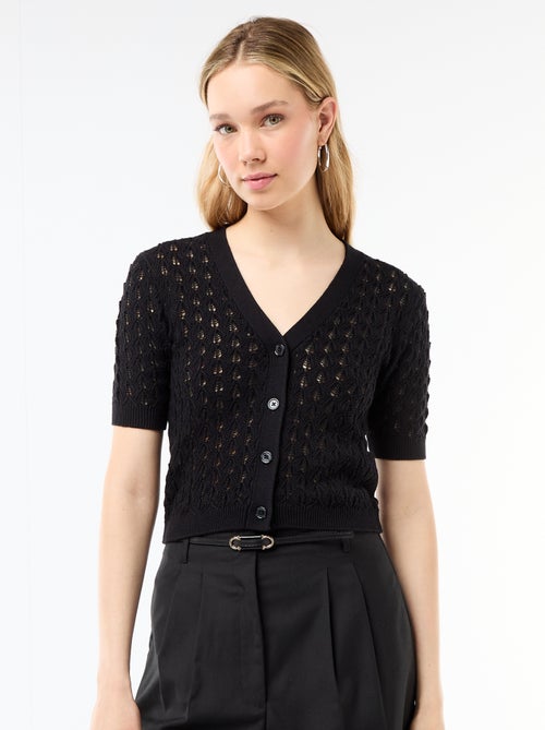 Gilet en maille ajourée à manches courtes - Kiabi