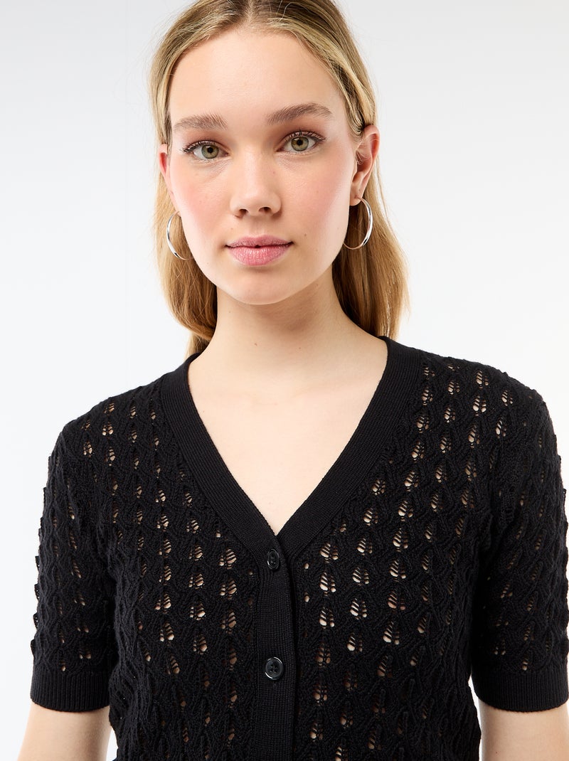 Gilet en maille ajourée à manches courtes Noir - Kiabi