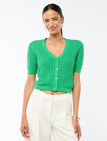 Gilet en maille ajourée à manches courtes